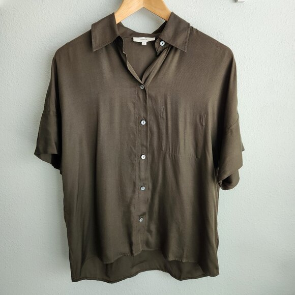 Vince olive green Silk Button Down Top Size S - Picture 1 of 7